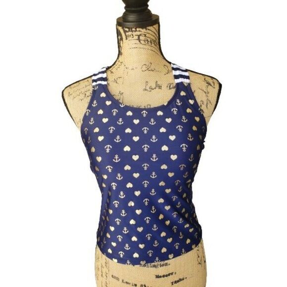 Girls Swimwear Nautical Tankini Anchor Heart Swimwear Top Large - Picture 1 of 5
